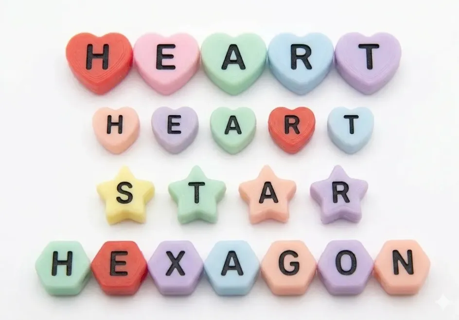 Charm corazón, circulo, estrella, hexagono